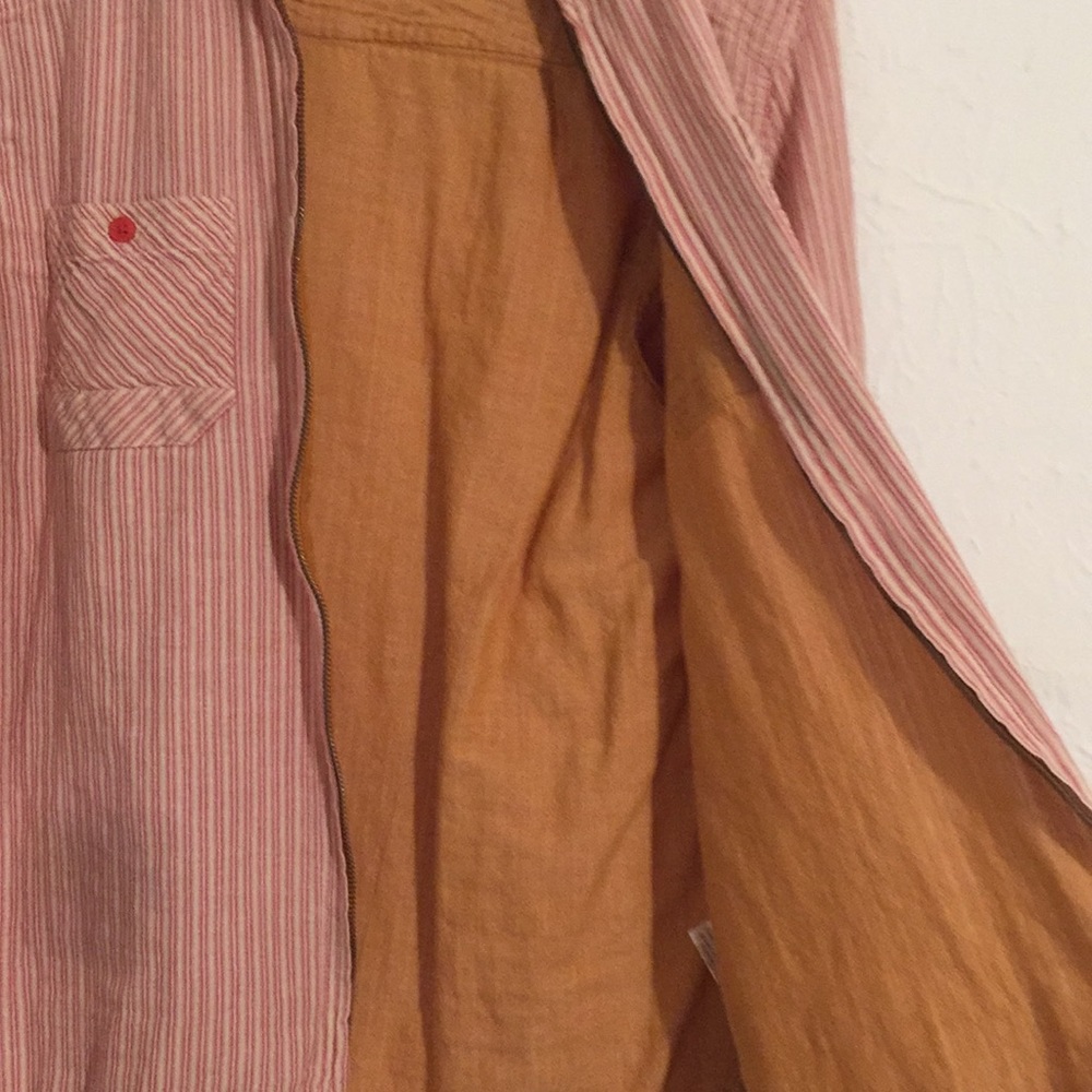 Toad&Co Pink Striped Hooded Shirt Jacket with Mustard Trim - Picture 9 of 12